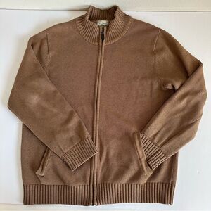 LL Bean Mens Full Zip Brown Sweater 100% Cotton Size‎ Large